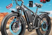 8000W Peak EBike for Adults, 34Ah 58V Max-Output 1856Wh Dual Motor Electric Bike, 47MPH Fast Ebike,Up to 105Miles 24″ x4.0 Fat Tire E Bike,Full-Suspension Mountain E-Bike for Sand Snow Beach