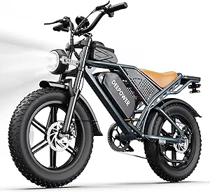DEEPOWER Electric Bike for Adults,2000W Peak Motor&32MPH Electric Dirt Bike，48V 20AH/35AH/60AH Battery, 70-160 Max Miles,Dual Suspension Ebikes for Adults, 20″ Fat Tire E Bike