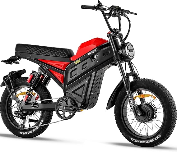 FREESKY 4000W Dual Motor Electric Dirt Bike for Adult,2880WH 60AH Battery Up to 40MPH & 200Mile Long Range Moped Ebike,20″ Fat Tires All Terrain Mountain E bike,Full Suspension AWD Electric Motorcycle