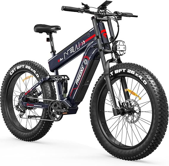 FREESKY Dual Battery 48V 41AH 160 Mile 40MPH Electric Bike for Adults, 4000W High-Torque Single Motor Long Range Fast Fat Tire Ebike, 26″ Full Suspension Mountain E Bike, UL 2849 Certified by TÜV