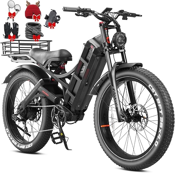 eAhora Romeo Pro 3 Electric Bike – [2026 Latest] 50MPH 5600W Dual Motor 60V 80AH 250Miles Long Range Ebike for Adults, 26″ * 4.0 Fat Tire Fast Electric Mountain Bike Full Suspension Off-Road E-Bike