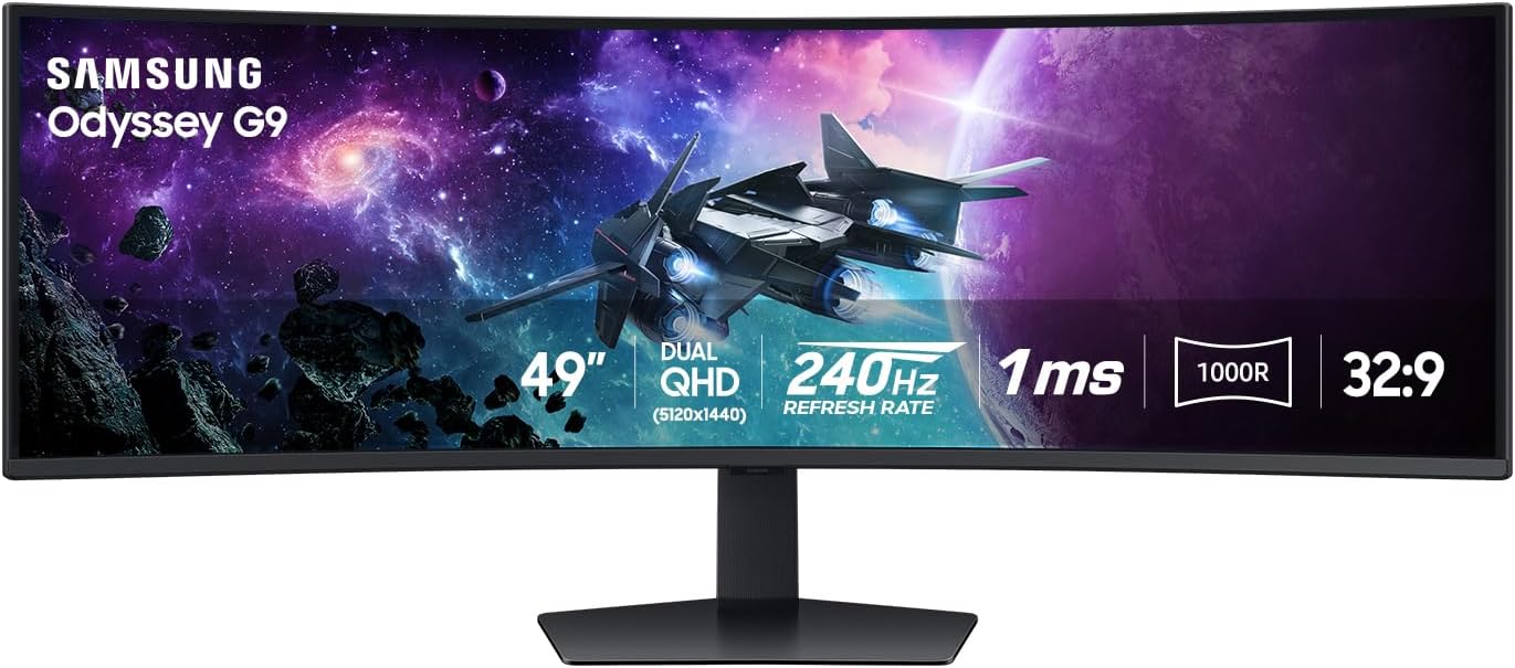 SAMSUNG 49″ Odyssey G9 (G95C) Series DQHD 1000R Curved Gaming Monitor, 240Hz, 1ms(GtG), DisplayHDR 1000, AMD FreeSync Premium Pro, Eye Saver Mode, Auto Source Switch+, LS49CG950ENXZA, 2024