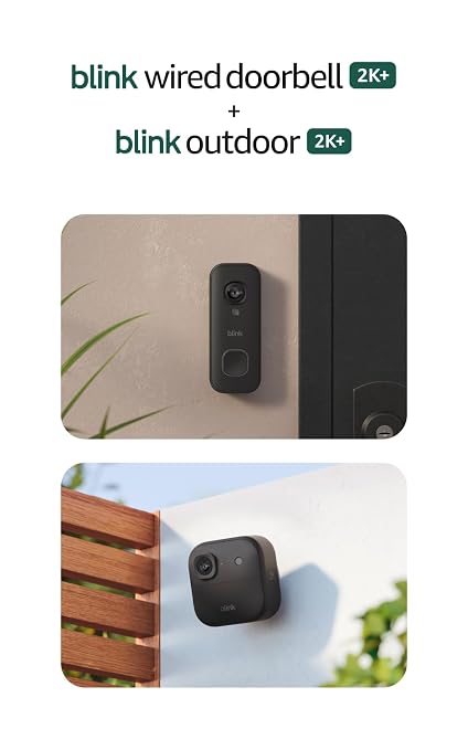 Blink Wired Doorbell 2K+ (all-new) and Outdoor 2K+ (newest model) — 2K video, enhanced audio. Sync Module Core included – 5 Cameras + Video Doorbell – (Black)