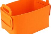 Minoisome Storage Basket Felt Storage Bin Collapsible& Convenient Box Organizer with Carry Handles for Office Bedroom Closet Babies Nursery Toys Laundry (Orange,
