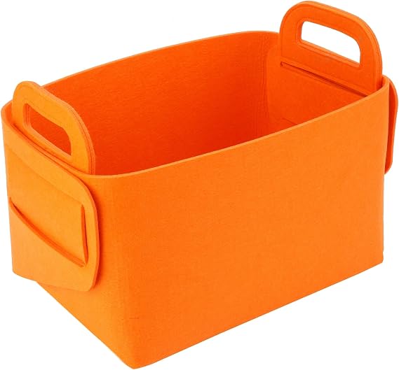 Minoisome Storage Basket Felt Storage Bin Collapsible& Convenient Box Organizer with Carry Handles for Office Bedroom Closet Babies Nursery Toys Laundry (Orange,