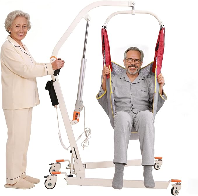 VOCIC AY05 Electric Patient Lift for Home Floor-to-Bed Transfer Aid Lift Chair for Elderly, Foldable, Wireless Lithium Handset, Manual Emergency, 330lbs Capacity