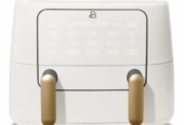 Beautiful 9 Qt TriZone Dual Basket Air Fryer, EverGood Ceramic Nonstick Coating, White Icing by Drew Barrymore